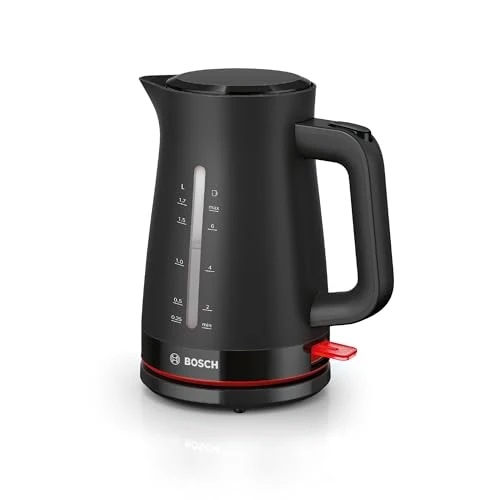Offerta a tempo: Bosch Bollitore Elettrico TWK3M123, Capacità 1.7 L, Spegnimento Automatico, Riscaldamento Rapido, Filtro Anticalcare Removibile, Indicatore Livello dell'Acqua Esterno, Facile da Pulire, Nero - 61% da 69.90 € a 26.99 €