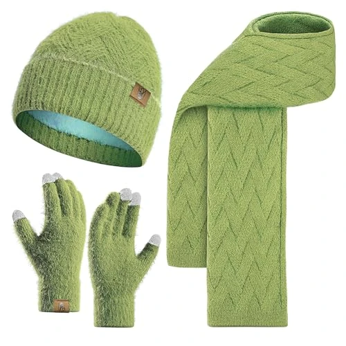INSISMY Hat and Scarf Set for Women with Touchscreen Gloves Long Scarf Thermal Gloves Winter Beanie Hat with Fleece Lined for Ladies