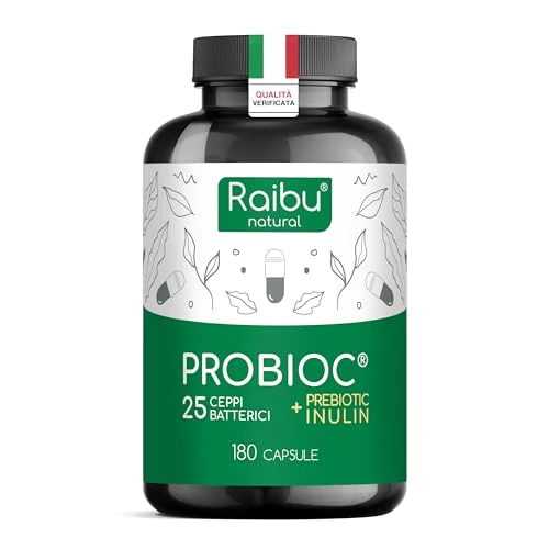 Limited offer: Raibu Probiotics for Gut Health - Probiotics & Prebiotics - 25 Bacterial Cultures - 180 Enteric Coated Capsules - 60 Billion CFU - Lactobacillus Acidophilus & Bifidobacterium - No additives & Vegan from 19.88 EUR to 16.90 EUR (save 15%)