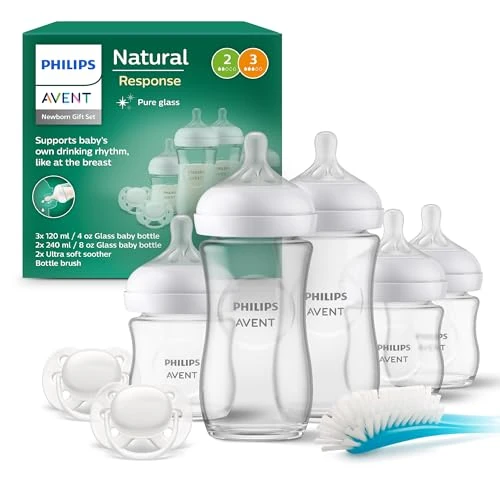 Limitiertes Angebot: Philips AVENT Natural Response Glas-Geschenkset für Neugeborene – 3 x 120 ml und 2 x 240 ml Babyflaschen, 2 x ultra soft Schnuller 0–6 Monate, Flaschenbürste, BPA-frei (Modell SCD879/11) von 76.81 EUR auf 76.81 EUR (Spare 0%)