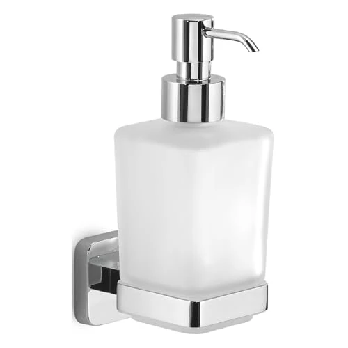 Gedy Tonga Zeepdispenser voor badkamer, chroom, roestvrij staal en glas, inhoud 220 ml, 6,3 x 11,7 x 17,3 cm, zelfklevend, zonder boren