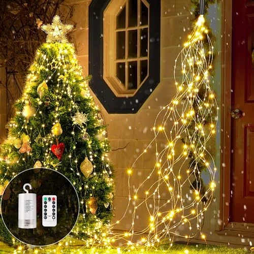 Offerta a tempo: Redefun Fascio di Luci 1 M 100 LED Luci di Natale a Batteria，8 Modalità Luci a Cascata con Telecomando, Impermeabili Catena Luminosa per Giardino Festa Matrimonio da Decorazione (Bianco Caldo) - 24% da 12.99 € a 9.87 €