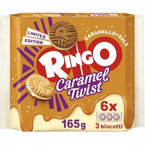 Offerta a tempo: Pavesi Ringo Caramel Twist, Biscotti Farciti con Crema al Gusto Caramello Salato, 165g - 26% da 2.69 € a 1.99 €