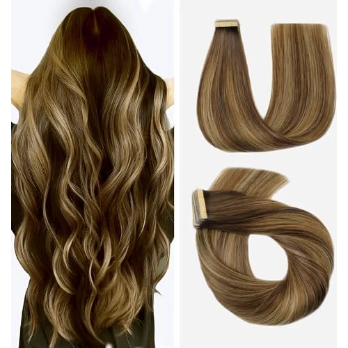 Offerta a tempo: Hotlulana Extension Capelli Veri Biadesivo Balayage Castano Medio Con Biondo Miele (#4/4/27) 16 Pollici 20pcs 40cm 40g Invisible Biadesive - 79.87% da 89.24 € a 17.96 €