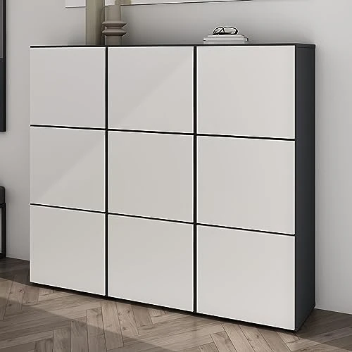 Mai & Mai Shoe Rack, 135 x 36 x 120 cm, Shoe Rack Closet, Shoe Rack 9 Doors + 18 Compartments for Entrance Hall, Living Room, Bedroom Schuhschrank02, Matt Anthracite+Matt White