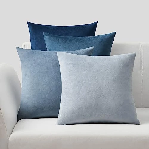 Offerta a tempo: Topfinel 4 Pezzi Copricuscini Divano 50x50 Decorativo Casa Giallo Velluto per Cucina Sedia Soggiorno Letto Giardino Camera da Letto Serie Moderna Blu - 0.00% da 23.99 € a 23.99 €