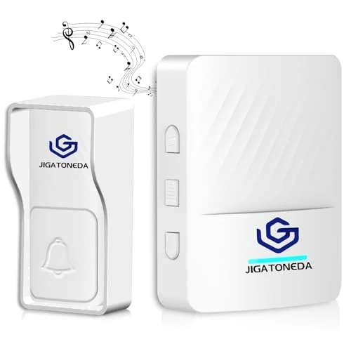 Offre limitée : JIGATONEDA Sonnette Sans Fil Auto-alimentée, 300M IP65 Étanche Kit de Carillon Electronique, Kit de Carillon avec Lumière LED, Mode Muet, 50 Mélodies et 5 Niveaux Volume pour Maison, Bureau, Hôtel de 13.99 € à 13.99 € (0.00% de remise)