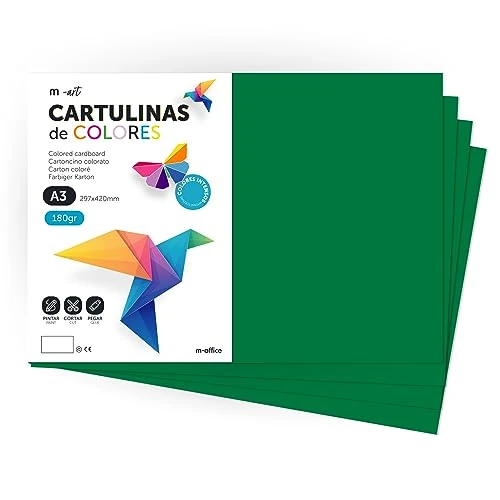 Limited-time offer: Cartulina de Colores, Cartulina A3, Folios Colores 180 g, Bloc cartulina Colours intensos, Ideal para Manualidades, Imprimir Tus Documentos y Diseños Creativos · m-office (50 Hojas, Verde Oscuro) from 22.62 £ to 22.62 £ (save 0.00%)