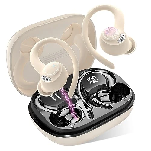 Offerta a tempo: Cuffie Bluetooth Sport, Auricolari 5.4 con Mic Stereo, Cuffie Wireless con Ricarica Rapida USB-C, Cuffiette Doppio Display LED, IP7 Impermeabili Auricolare, 48H, Cuffie Senza Fili Corsa Running, Beige - 52% da 49.99 € a 23.99 €