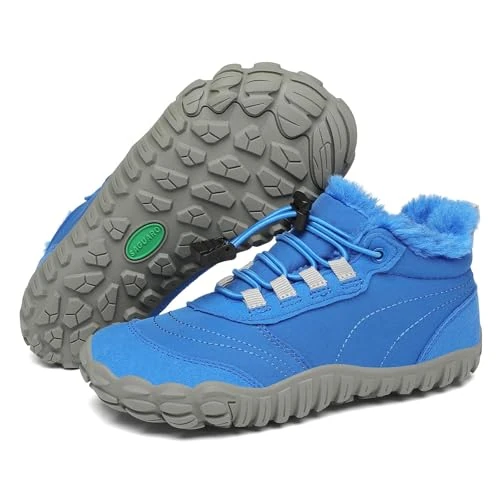 SAGUARO Children's Winter Barefoot Shoes, Winter Shoes, Warm Lined Hiking Shoes, Lightweight, Non-Slip Winter Boots, Size 26-36, blue, 12.5 UK Child