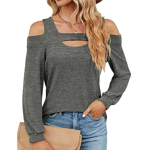 Tijdelijke aanbieding: HANERDUN Damesblouse met lange mouwen, blouse met open schouders, elegante tuniek, gebreid met vierkante hals van 16.84 EUR naar 16.84 EUR (korting 0%)