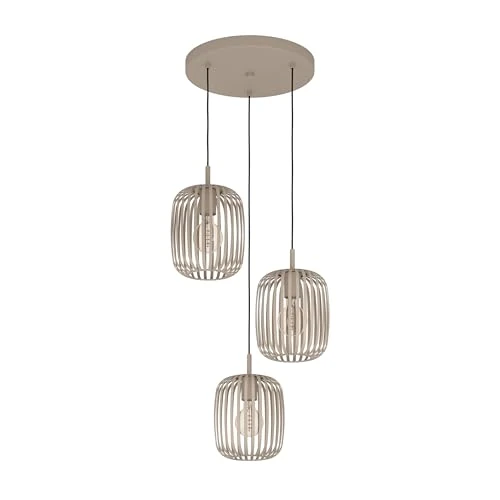 Oferta limitada: Eglo Romazzina Lámpara colgante de 3 luces para mesa de comedor, lámpara redonda colgante de metal color arena, lámpara colgante de madera con casquillo E27, diámetro 46 cm de 169.00 € a 169.00 € (ahorro 0.00%)