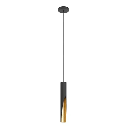 Offerta a tempo: Eglo Barbotto - Lampada LED a sospensione, da appendere sopra il tavolo da pranzo con illuminazione indiretta in metallo nero e oro, con lampadina GU10, luce bianca calda - 0.00% da 49.27 € a 49.27 €