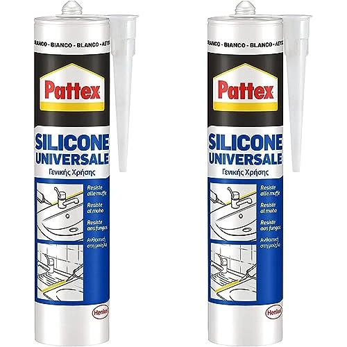 PATTEX Silicone Universale Bianco per Bagno, Cucina e Serramenti, Resistente alla Muffa, Sigillante Multimateriale, 2 Cartucce da 280 ml