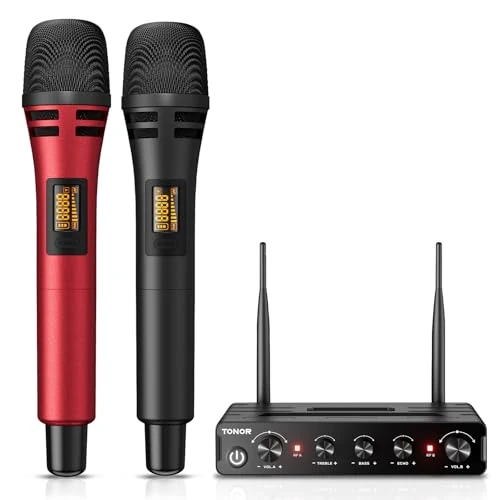Oferta limitada: TONOR Micrófono Inalámbrico Dual Mic UHF Sistema de Micrófono Dinámico de Mano con Receptor Compatible con Amplificador, Sistema PA, para Karaoke Domestico, Boda, DJ, Fiesta, Iglesia, TW350 Negro&Rojo de 69.99 EUR a 69.99 EUR (ahorro 0%)