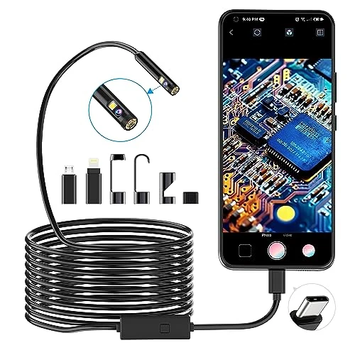1920P Boroscopio a Serpente a Doppia Lente, Endoscopio Pancellent di Tipo C, Fotocamera con 8 luci LED per smartphone Android e iOS, iPhone, iPad, Samsung (5 M)