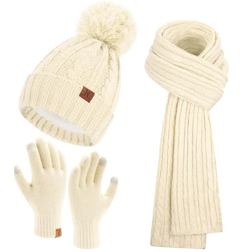 Oferta limitada: Bequemer Laden Mujeres Invierno Gorro Termico Guantes Tactiles Bufanda Larga Conjunto Punto con Forro Polar Gorros Pompon Regalo Mujer de 31.99 EUR a 25.83 EUR (ahorro 19%)