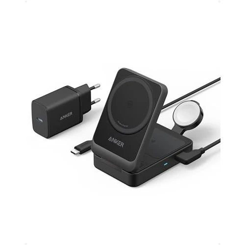 Tijdelijke aanbieding: Anker MagGo 3-in-1 oplaadstation, Qi2-gecertificeerd, draadloze MagSafe-oplaadstandaard van 15 W, Apple Watch-oplader voor MagSafe, voor iPhone 14/15, AirPods, Apple Watch 9 (incl. 40W-USB-C-oplader) van 97.99 € naar 97.99 € (0.00% 