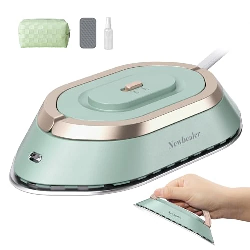 Beperkte aanbieding: Newbealer Reisstrijkijzer met Universele Spanning 100V-240V, Mini Strijkijzer voor Kleding (Geen Stoom), Keramisch Oppervlak, 150°C Hete Pers met Verstuiver, Zakje en Siliconenstandaard, Groen van 39.99 EUR naar 39.99 EUR (besparing 0%)