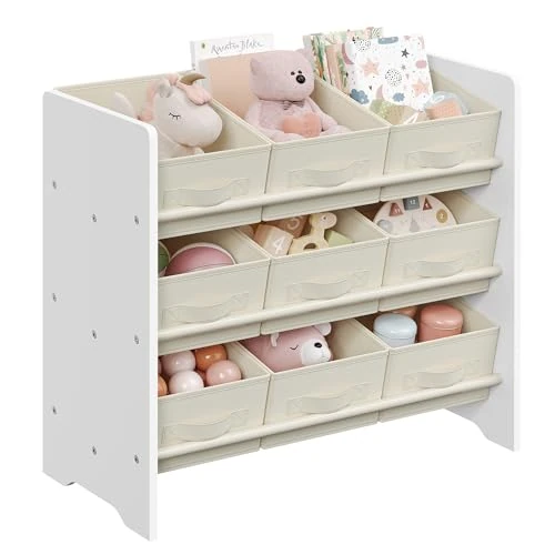 Tijdelijke aanbieding: SONGMICS Speelgoedorganizer, kinderspeelgoedrek met 9 niet-geweven stoffen dozen, voor kinderkamer en speelkamer, ruim, 29,5 x 62,5 x 60 cm, wolkwit GKR033W10 van 45.99 € naar 39.09 € (15% korting)