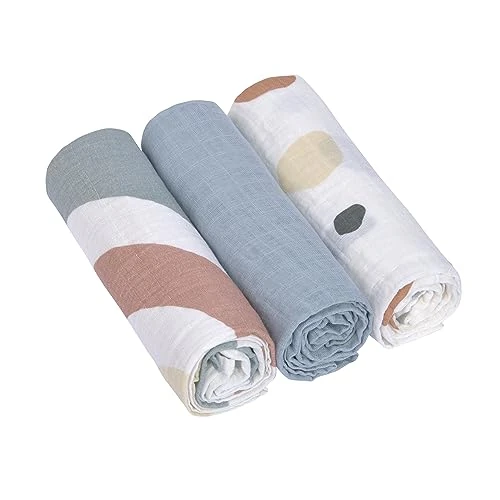 Offerta a tempo: LÄSSIG Coperta Puck per neonati Panno di garza Set di 3 pezzi in cotone 85 x 85 cm/Swaddle & Burp Blanket L Rainbow powder blue - 39% da 26.95 € a 16.47 €