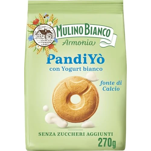 Mulino Bianco PandiYò - Biscuits without added sugar with white yogurt and mortitol, calcium fountain, sugar-free cookies, harmony grinder, 270g pack