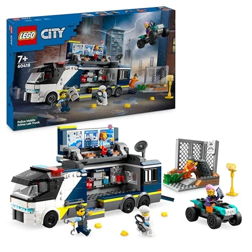 Offerta a tempo: LEGO City Camion Laboratorio Mobile della Polizia, Giocattolo per Bambini e Bambine da 7 Anni in su con Veicolo Quad Bike da Costruire e Minifigure di 2 Agenti, 1 Scienziato e 2 Criminali 60418 — 33% da 54,99 € a 36,96 €