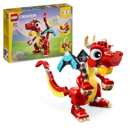 Limited-time offer: LEGO Creator 3in1 Red Dragon Toy to Fish Figure to Phoenix Bird Model, Animal Figures Set, Gifts for 6 Plus Year Old Boys, Girls and Kids 31145 from 8.99 GBP to 8.55 GBP (save 5%)