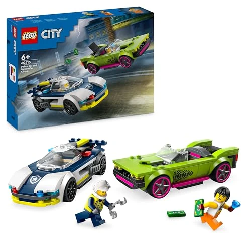 LEGO City Inseguimento della Macchina da Corsa, Set con 2 Modellini di Auto da Costruire della Polizia, Giocattolo per Bambini e Bambine da 6 Anni in su con Veicolo di Emergenza e 2 Minifigure 60415