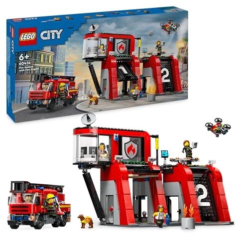 Limited offer: LEGO City Fire Station with Fire Engine Toy Playset for 6 Plus year Old Boys & Girls with a Dog Figure and 5 Minifigures, Birthday Gift Idea for Kids Who Love Imaginative Play 60414 from 69.99 EUR to 69.99 EUR (save 0%)