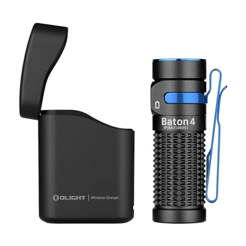 Offre limitée : OLIGHT Baton 4 Kit Lampe Torche LED Rechargeable Alimentée avec Chargeur sans Fil Haute Puissance 1300 Lumens 170m 190 Jours D'autonomie Max Étanche IPX 8 pour Le Camping Voyage d'Urgence Noir de 104.99 € à 79.77 € (24% de remise)