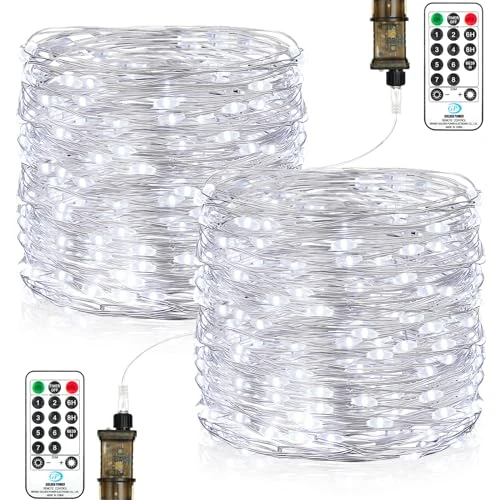 Łańcuch świetlny LED do wnętrz, 23 m, 200 diod LED, zasilany prądem, z wtyczką, wodoszczelny, timer, 8 programów, do użytku na zewnątrz, na Boże Narodzenie, wesele, Halloween, imprezę, dekoracja (2