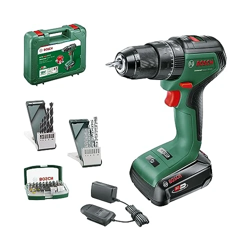 Bosch UniversalImpact 18V-60 Battery Hammer Drill (Drilling/screwing in Wood/Metal, Masonry Hammer Drilling; 42 Drill bits; 1 2.0 Ah Battery; 18V System) Amazon Edition