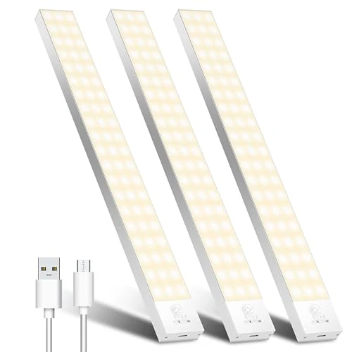 OUILA 3000k Lampe de Placard Detecteur De Mouvement Lot de 3, 1500mAh 30cm Lamp Placard avec Detecteur Mouvement USB Sans Fil Lamp LED Lumière sous L'armoire pour Escalier, Couloir, Cuisines, Armoire