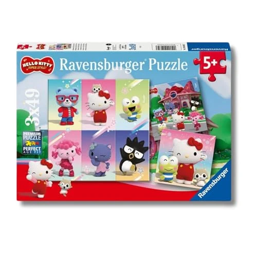 Ravensburger - Puzzles Hello Kitty Confezioni Da 3 | Puzzle Bambini 5 Anni O Più | Regalo Bimba 5 Anni 3 X 49 Pezzi | Puzzle Bambini 21 X 21 Cm | Puzzles Perfetti Ravensburger