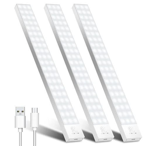 Oferta limitada: OUILA Luz LED Armario con Sensor Movimiento 5000K 60 LEDs 4 Modos Luz LED Adhesiva Magnética 1500mAh USB Recargable Luz Nocturna para Cocina, Armario, Escaleras, Pasillo, Garaje-3 Packs Blanco Natural de 32.99 € a 31.34 € (ahorro 5%)