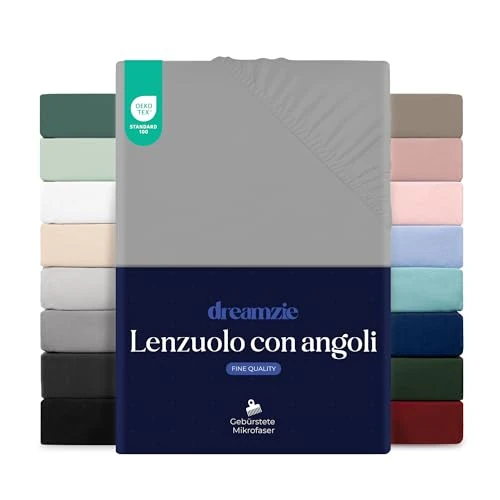 Dreamzie Sabanas 180x200 – Bonete 35 cm – Microfibra Suave – para Colchones Gruesos – Certificado Oeko-Tex – Gris