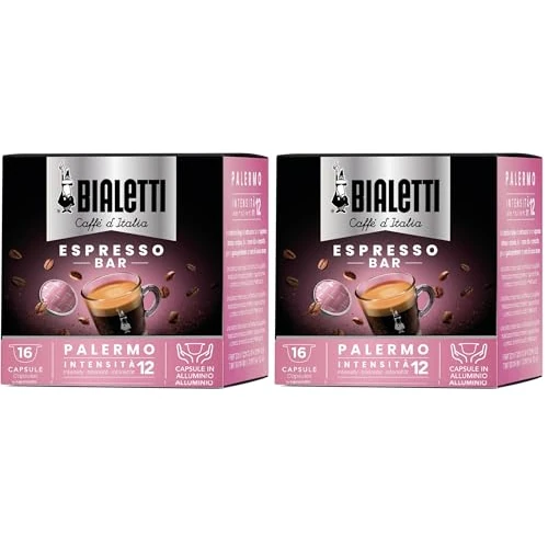 Offerta a tempo: Bialetti Caffè d'Italia, Box 16 Capsule, Palermo, Intensità 12, Compatibili con Macchine Bialetti sistema chiuso, 100% Alluminio (Confezione da 2) - 39% da 15.98 € a 9.78 €