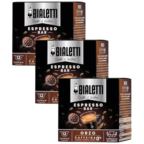 Bialetti Caffè d'Italia, Box 12 Capsule, Orzo, Compatibili con Macchine Bialetti sistema chiuso, 100% Alluminio (Confezione da 3)