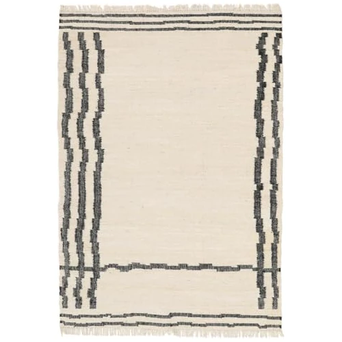 RugVista Line up Jute, Alfombra, Alfombras Modernas, 200 x 140 cm, Rectangular, Pelo Medio, Limpieza en seco, Certificado Care & Fair, Blanco Crema/Negro