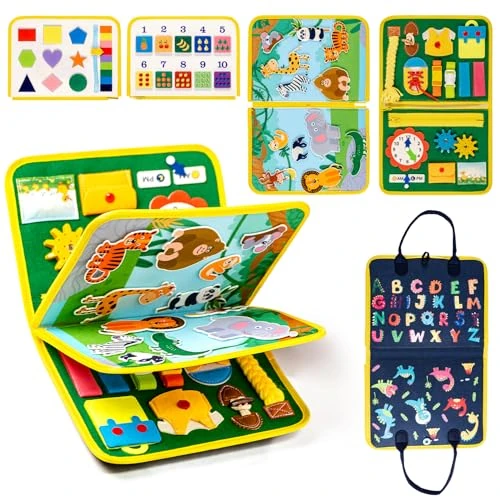 Uping Busy Board Montessori Toy for 3 Years Old, Toddler Travel Toy for Fine Motor Skills Autism Educational Toys Learning Basic Life Skills, Toddler Travel Toy for Plane Car, Gift for Boys Girls