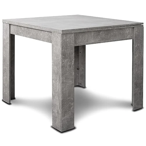 BAKAJI Ausziehbarer quadratischer Tisch, 90 x 90 cm, Öffnung in Buchform, modernes Design, klappbar, 4-8 Plätze, ideal für Esszimmer, Wohnzimmer, Küche, Inneneinrichtung (Betongrau)