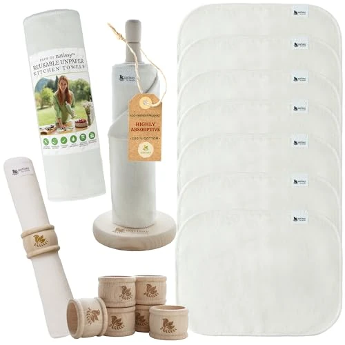 Essuie-tout lavables réutilisables à dérouler (lot de 10), 100% coton doux et ultra-absorbants, fabriqués en UE, sans support, idéals pour la cuisine, la table et le nettoyage quotidien