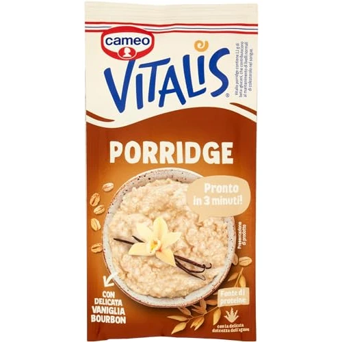 Cameo Vitalis Porridge Gusto Classico con Fiocchi Integrali di Avena e Delicata Vaniglia Bourbon, Preparato Istantaneo, Porridge Pronto in 3 Minuti, Fonte di Proteine, Busta Monoporzione 58 g