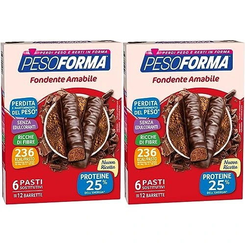 Offerta a tempo: Pesoforma Barrette Fondente Amabile, Pasto sostitutivo proteico, per il controllo del peso, Barrette proteiche al cioccolato per restare in forma, Solo 236 calorie, 12x31g (Confezione da 2) - 56% da 24.80 € a 10.90 €