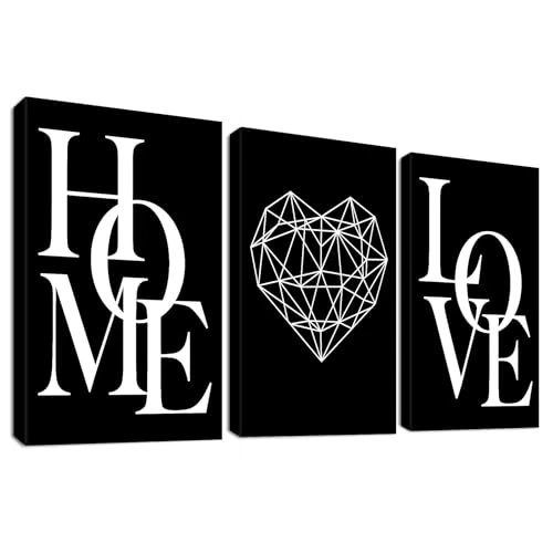 Offre limitee: HALFLEMART 3 Pcs Cadre en Bois Impression sur Toile HOME LOVE Noir Blanc Tableau Affiche Decoration Murale Image sur Toile Peinture Tableau Decoration Murale Salon Chambre Couloir 30x40cm x 3pcs de 29.99 EUR a 19.99 EUR (economie 33%)