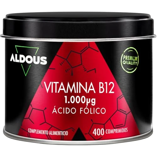 Vitamina B12 e Acido Folico - 400 Compresse (Scorta per +1 Anno) - B12 Vitamina 1000 mcg + Acido Folico 400 mcg - Integratori Stanchezza e Fatica - Integratori Difese Immunitarie - Vegan - ALDOUS