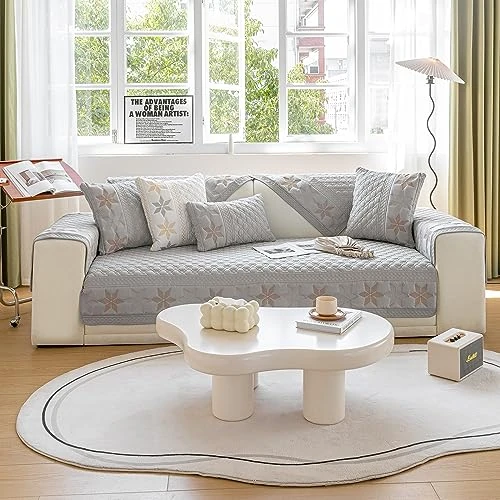 Offerta a tempo: VanderHOME Copridivano in Cotone Lavato Al 100%, Copridivano a 1/2/3/4 Posti, Copri divano Antiscivolo, Copridivano Delicato Sulla Pelle, Bellissimi Motivi 90 * 180cm-Grigio-Coprisedile(1 PC) - 50% da 37.99 € a 18.99 €