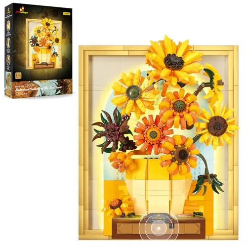 Limitiertes Angebot: JMBricklayer Art Sonnenblume Gemälderahmen Bausteine für Erwachsene mit Lichtern 70004, Wandbehang oder Freistehend, Van Gogh-Wandkunst, Blumen Raumdekor, Geschenke für Frauen und Mädchen von 74.95 EUR auf 59.96 EUR (Spare 20%)