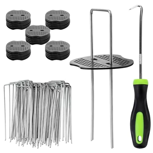 Velway 50 Piquets de Jardin avec 50 Rondelles - Piquets de Fixation en Acier Galvanisé pour Toiles de Paillages et de Jardinage, Grillage et Filets - 150x36mm Ø 3mm